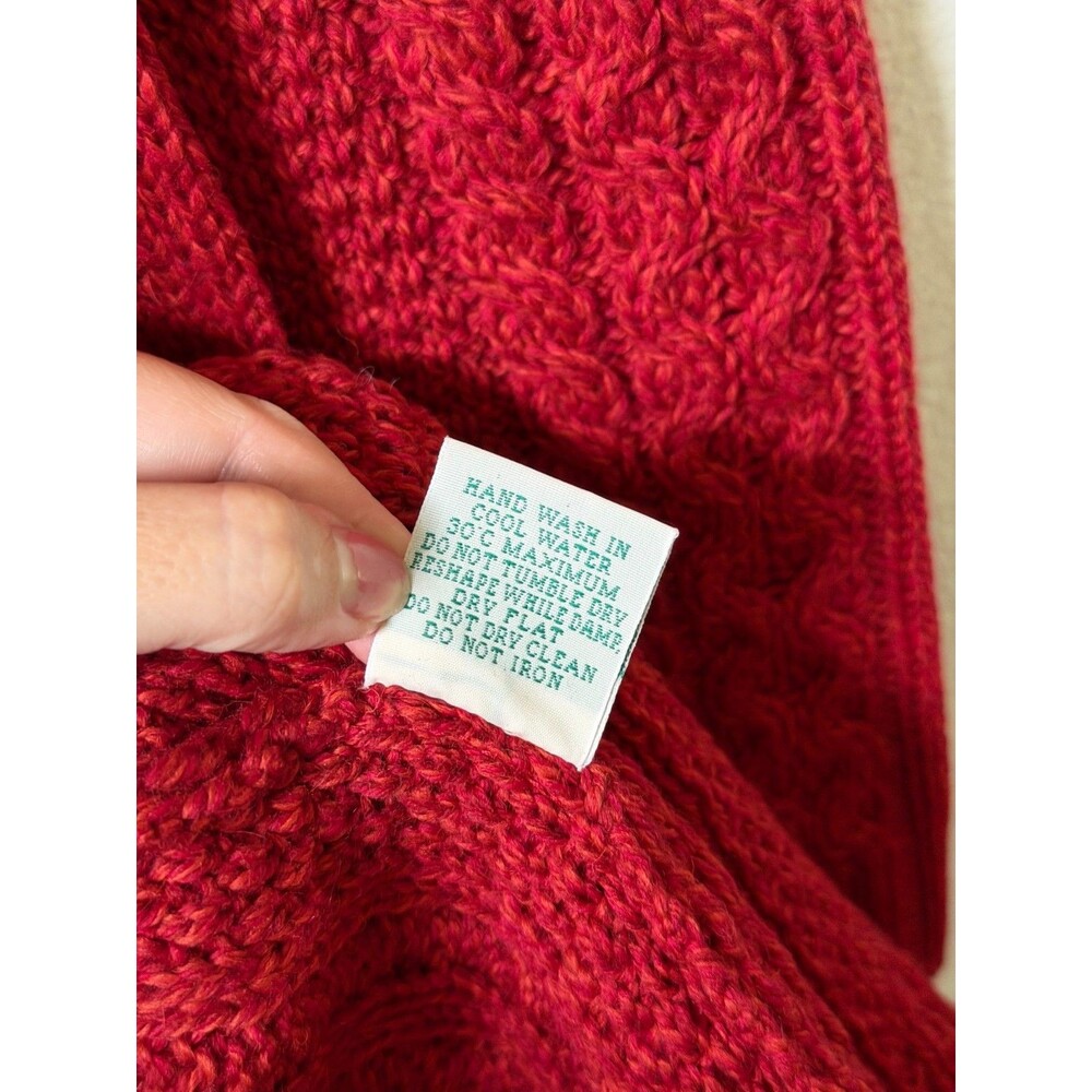 Blarney Ireland 100% Merino Wool Long Cable Knit Sweater L Made in Ireland Red - Picture 7 of 11